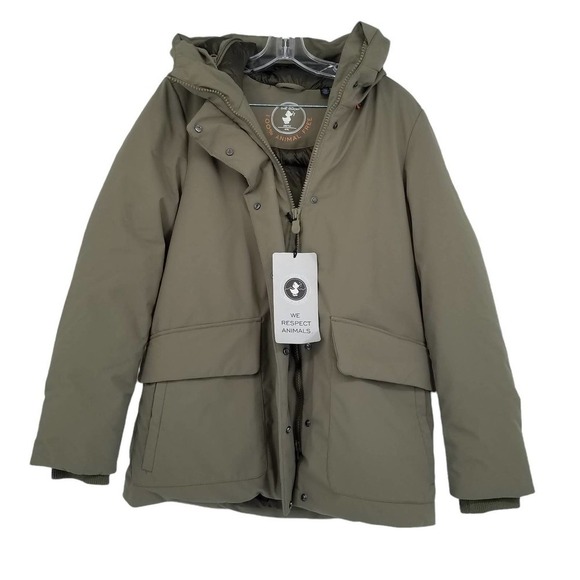 Save the Duck Smegy Hooded Waterproof Jacket In Olive Green Size X-Large NEW - Picture 1 of 5